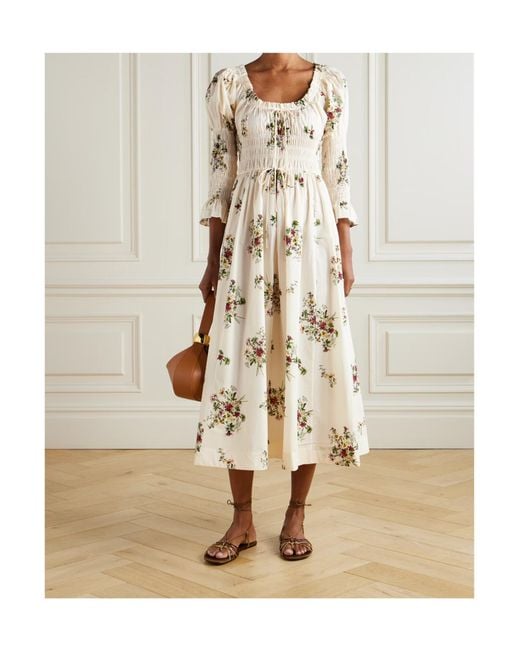 Doen Natural Kaira Shirred Floral-Print Dress