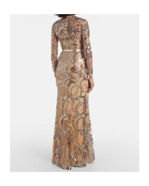 Elie Saab Natural Sequined Sheer Tulle Gown