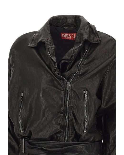 DIESEL Black Zip-Up Belted Jacket