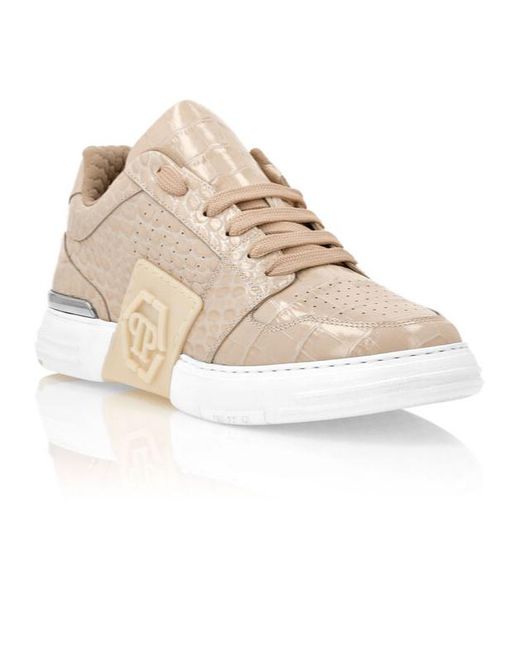 Philipp Plein Natural Croc-Embossed Lace-Up Sneakers for men