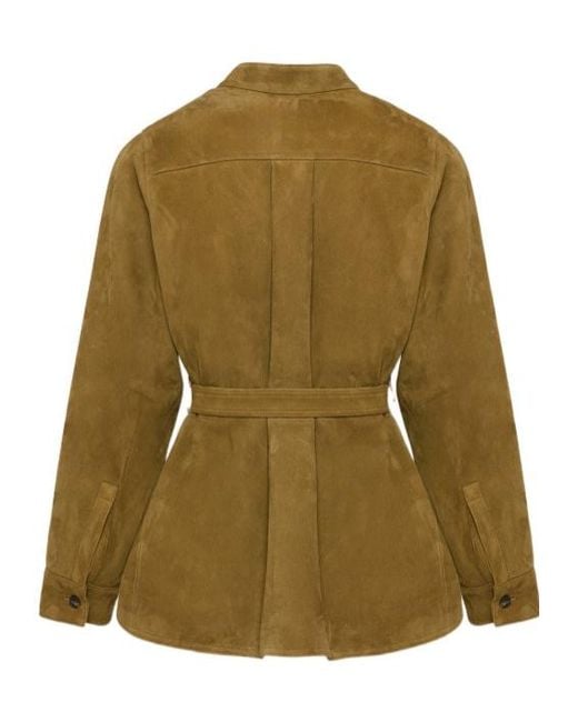 Yves Salomon Green Belted Suede Jacket