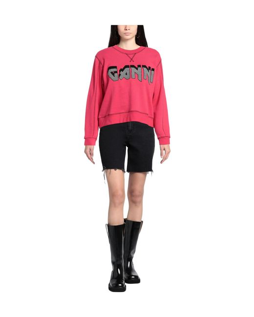 Ganni Pink Solid Fleece Sweatshirt