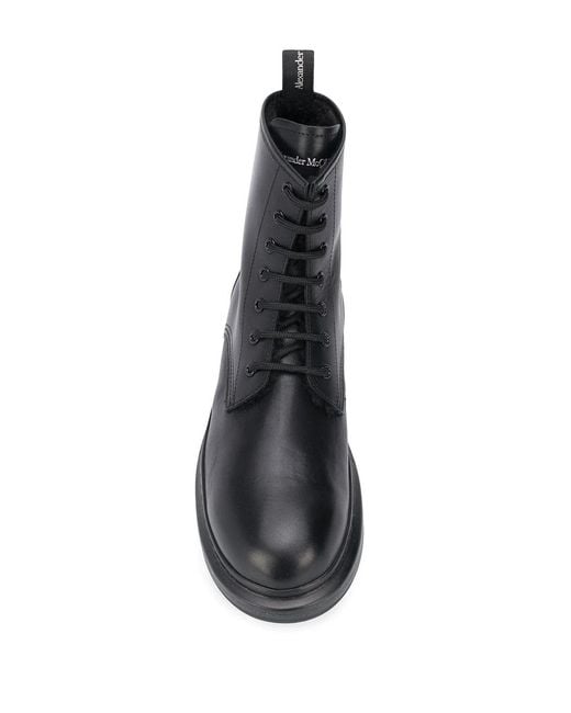 McQueen Black Round Toe Lace-Up Ankle Boots for men