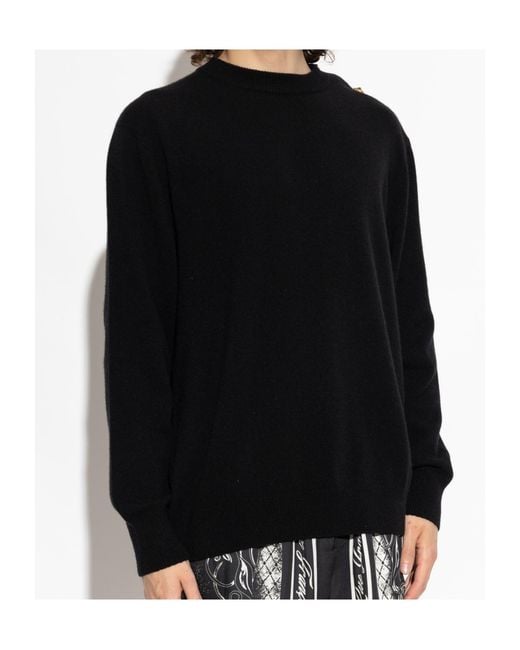Balmain Black Button-Shoulder Knitted Sweater for men