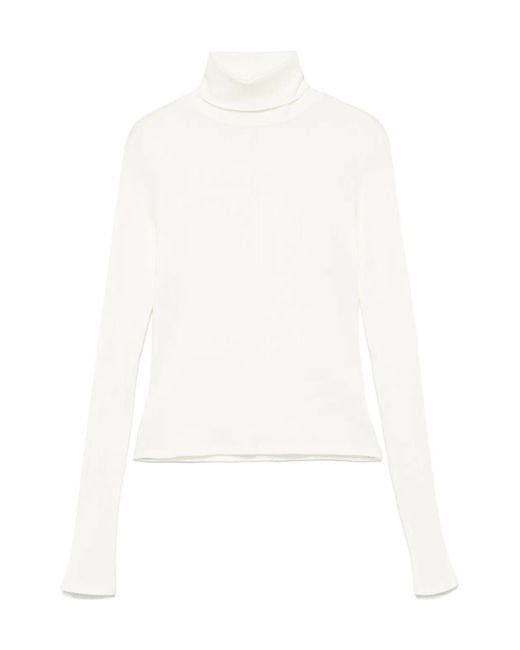 Re/done White Ribbed Roll-Neck Top