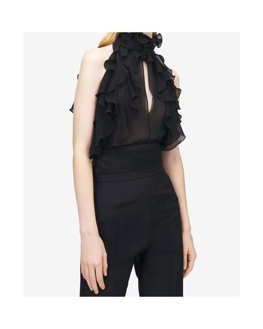 McQueen Black Silk Ruffled Top