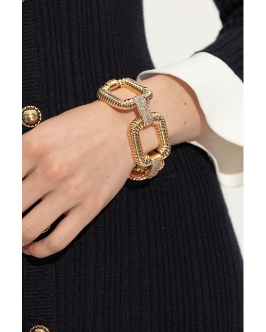Self-Portrait Metallic Rope-Detail Crystal-Embellished Bracelet