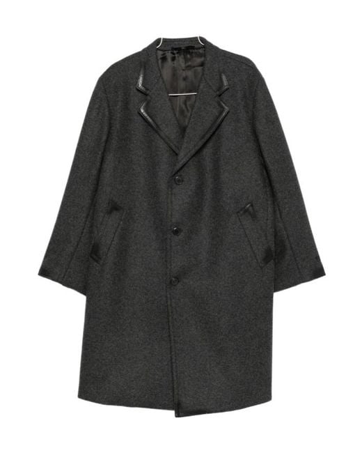 Prada Black Leather-Trimmed Single-Breasted Coat for men