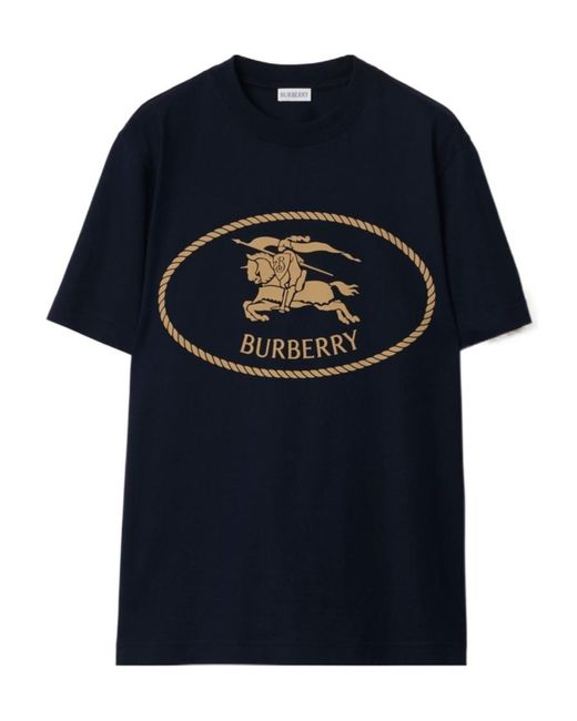Burberry Blue Cotton Knight Stamp T-Shirt for men