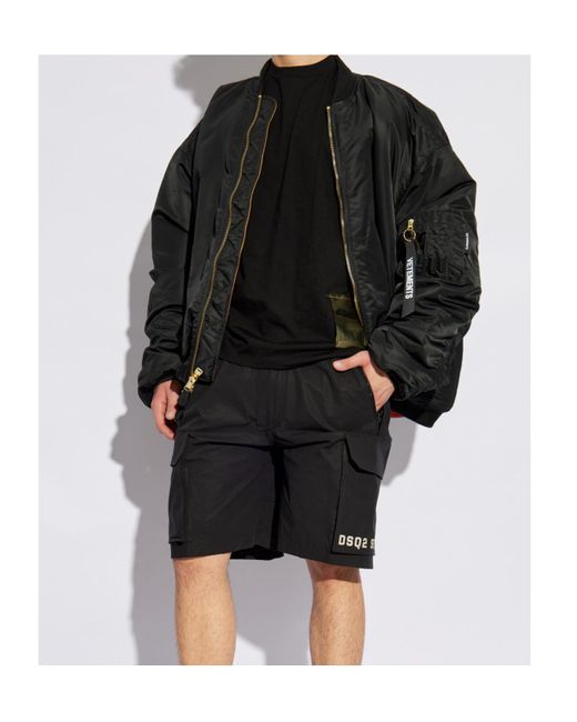 DSquared² Black Logo Printed Cargo Shorts for men