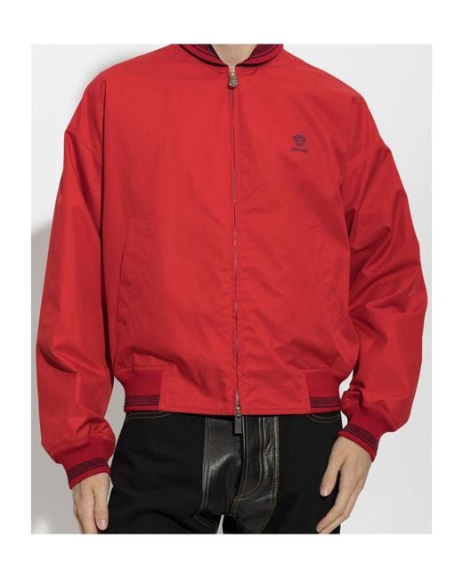Versace Red Logo Trim Bomber Jacket for men