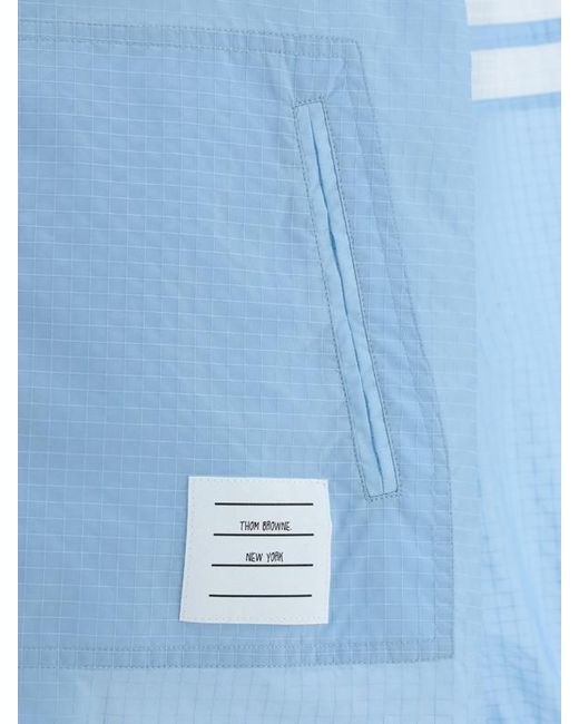 Thom Browne Blue 4-Bar Stripe Detailed Hooded Jacket