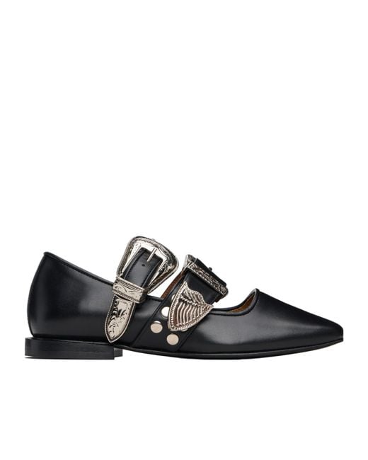 Toga Black Buckle-Detail Ballet Flats