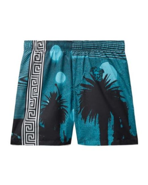 Versace Blue Printed Beach Shorts for men