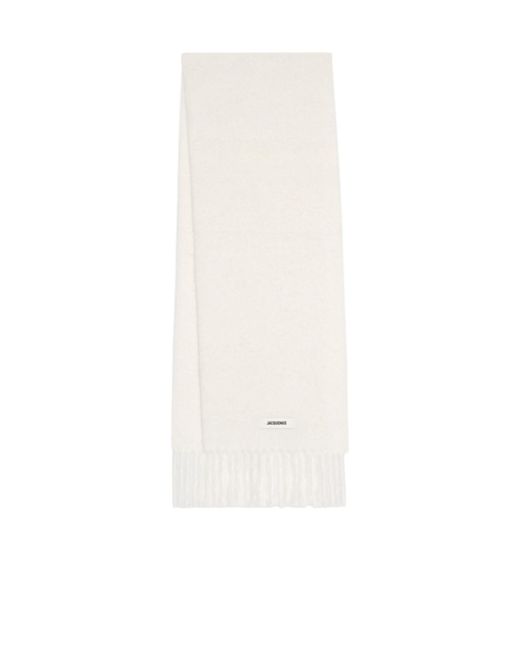 Jacquemus White Logo Patch Fringed Scarf for men