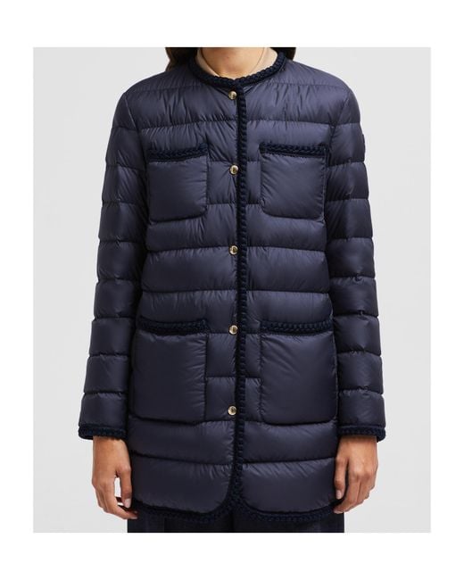 Moncler Blue Gencay Logo Patch Quilted Coat
