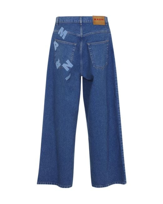 Marni Blue Logo Printed Wide-Leg Jeans for men