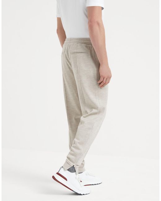 Brunello Cucinelli White Drawstring Straight-Leg Trousers for men