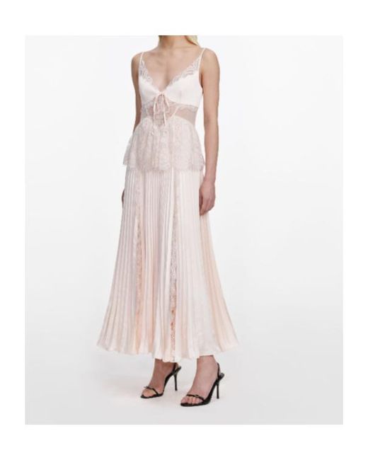 Self-Portrait Multicolor Blush Satin Lace Midi Dress