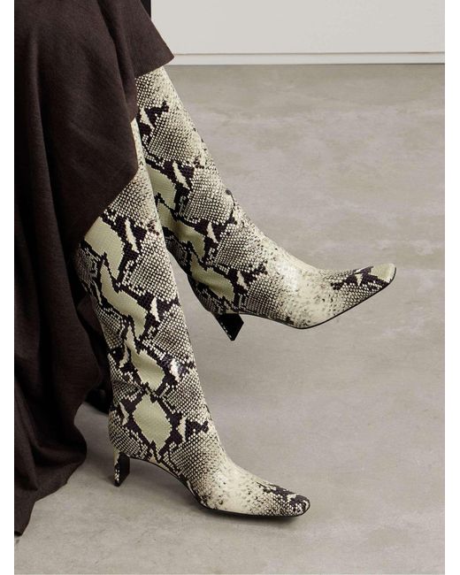 Khaite White Ona Knee-High Embossed Boots