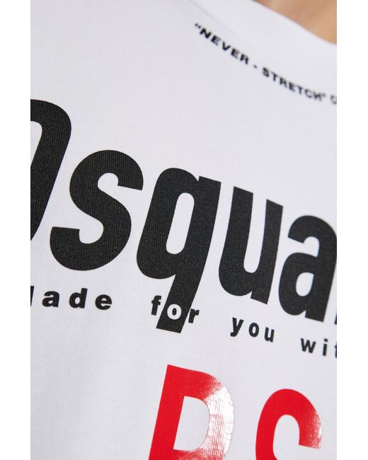 DSquared² White Logo Printed Crewneck T-Shirt for men