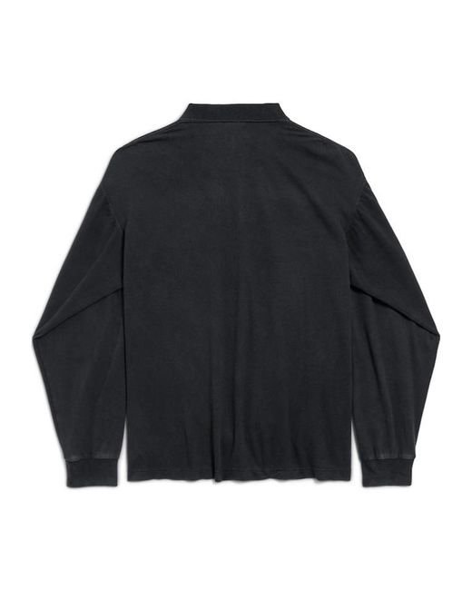 Balenciaga Blue Laurel Destroyed Long Sleeved Polo Shirt for men