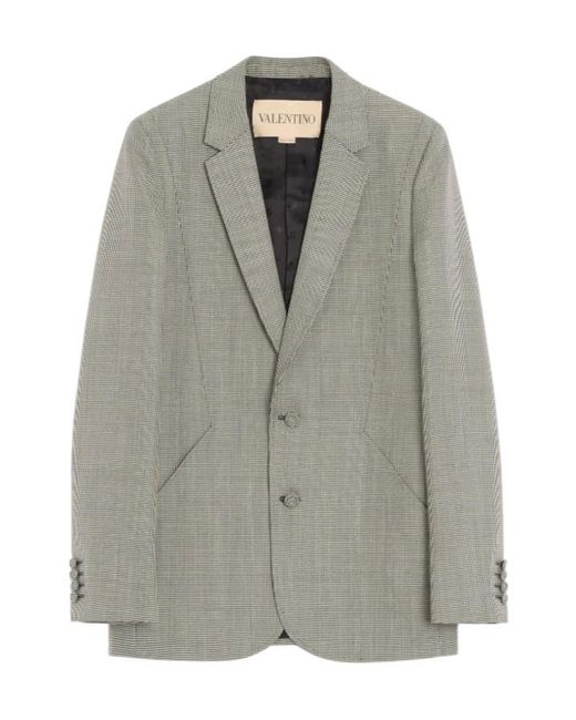 Valentino Gray Houndstooth Patterned Single-Breasted Jacket for men