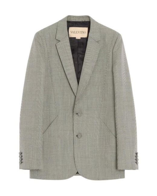 Valentino Gray Houndstooth Patterned Single-Breasted Jacket for men