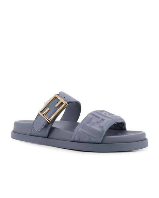Fendi Blue Feel Ff Embossed Sandals