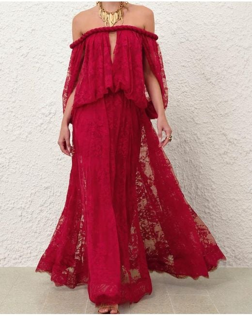 Zimmermann Red Luna Braided Lace Maxi Dress