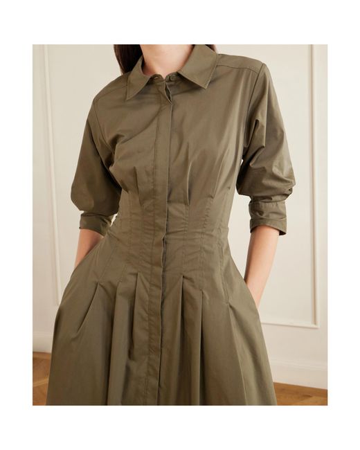 Jonathan Simkhai Gray Jazz Pintucked Cotton-Blend Poplin Midi Shirt Dress