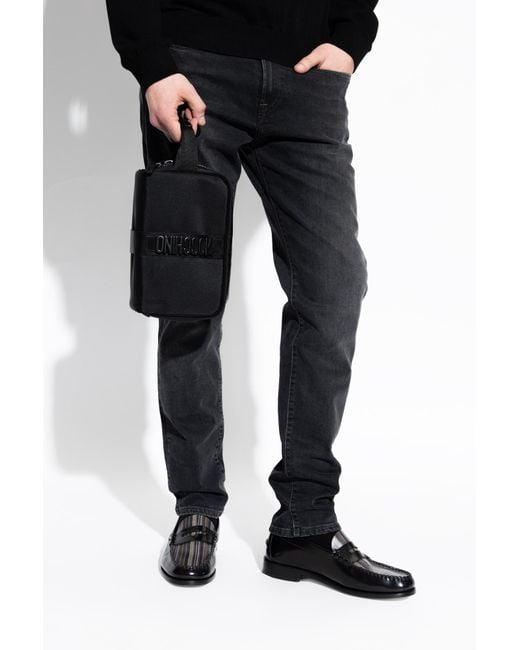 Moschino Black Logo Detailed Zipped Cosmetic Bag for men