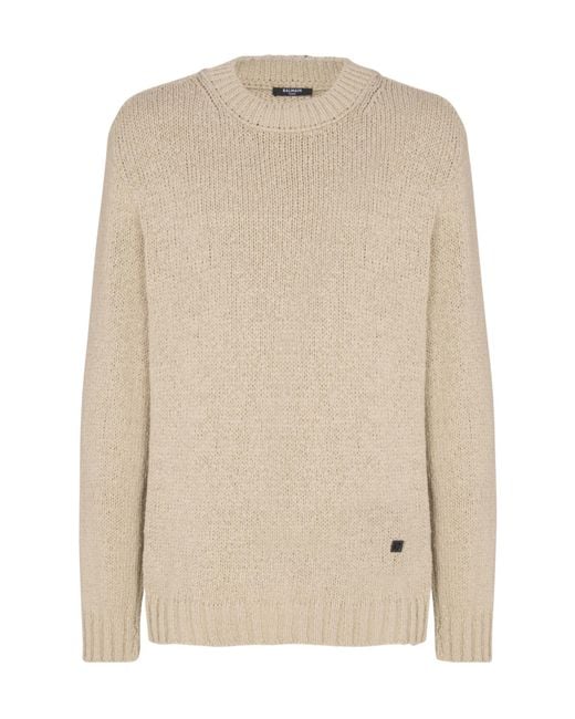 Balmain Natural Textured Crew Neck Knitted Sweater for men