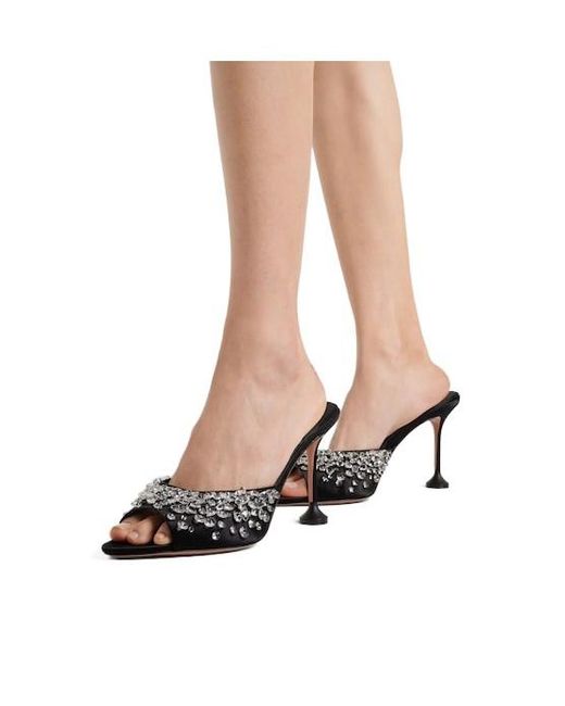 Aquazzura Black Embellished Satin Mules