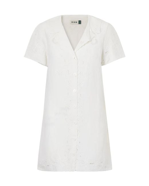 Rixo White Short-Sleeved Dress