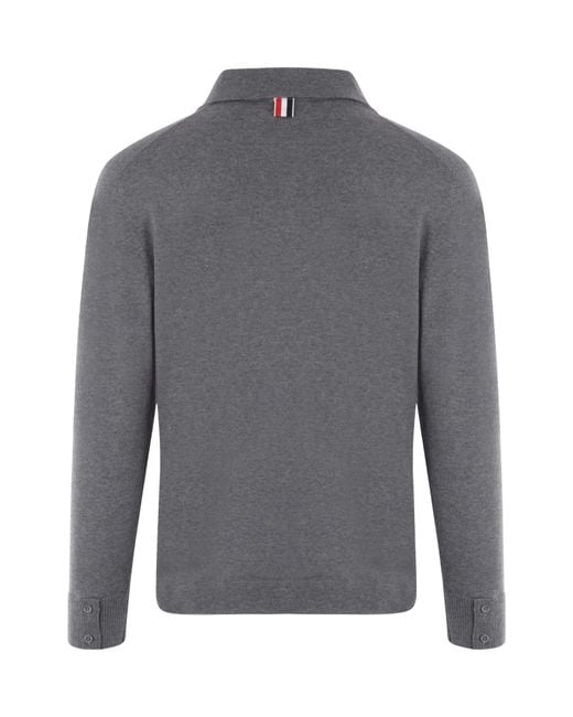 Thom Browne Gray Stripe-Trim Buttoned Knitted Cardigan for men