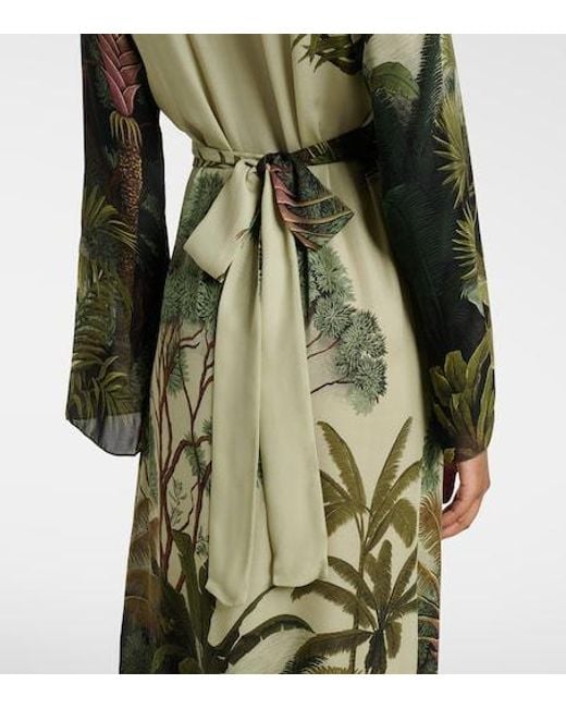Johanna Ortiz Green Printed Silk Maxi Dress