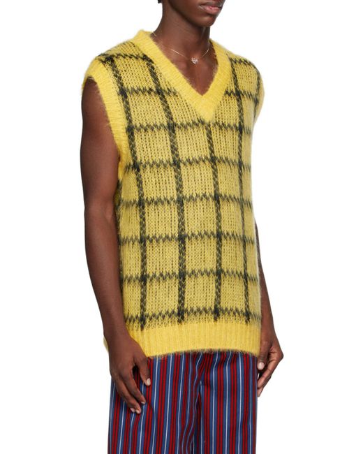 Marni Yellow Checked Sleeveless Jumper for men