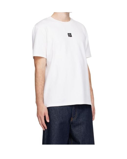 Balmain White Pb Logo T-Shirt for men
