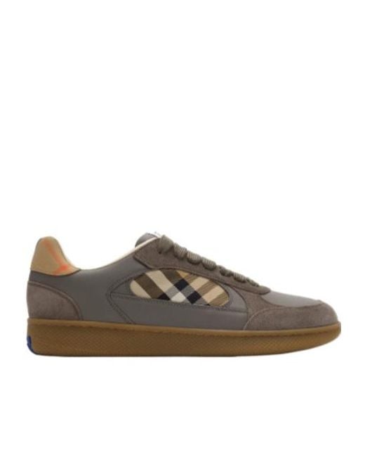 Burberry Brown Checked Lace-Up Sneakers for men