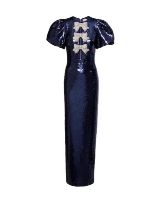 Rebecca Vallance Blue Cressida Puff-Sleve Sequined Gown