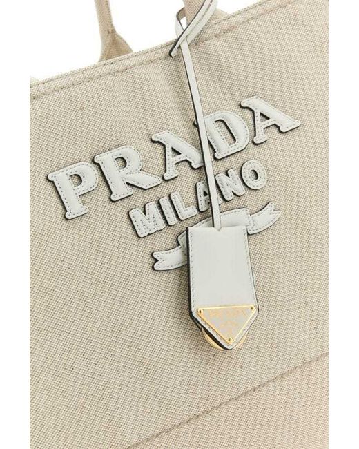 Prada Natural Logo-Appliqué Large Top Handle Bag