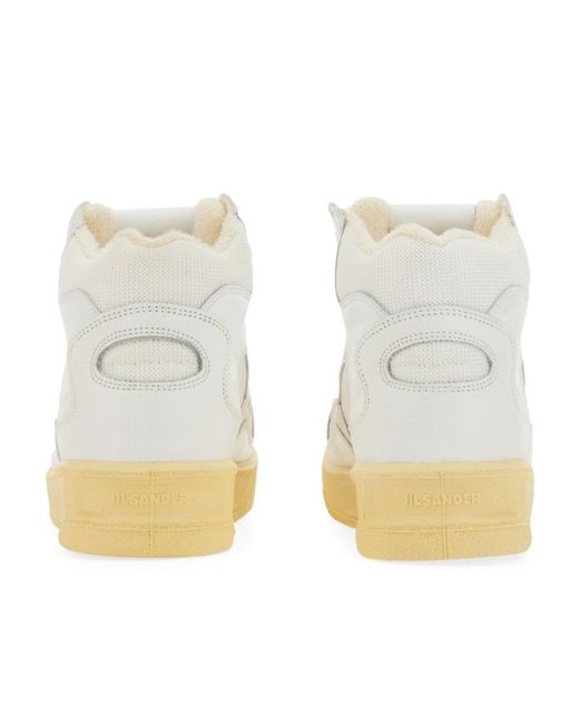 Jil Sander White Logo Embossed Mid-Top Sneakers