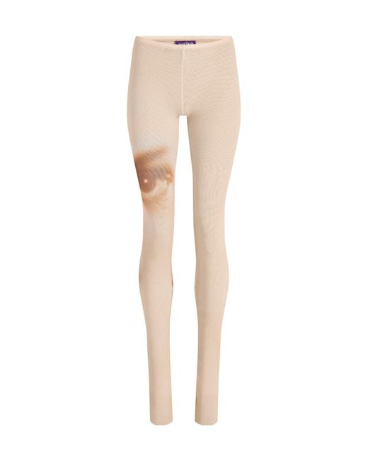 Jean Paul Gaultier White Mesh Face-Print Flared Pants