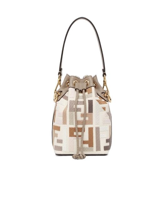 Fendi White Multicolour Canvas Mini-Bag With Ff Embroidery