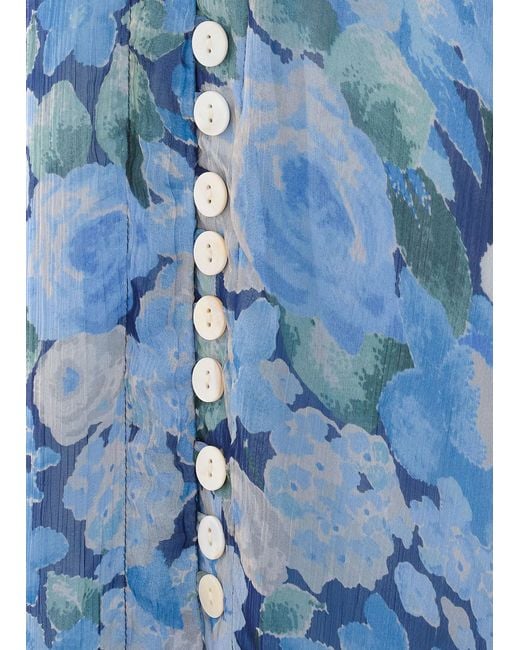 Rixo Blue Novara Floral Button-Front Dress