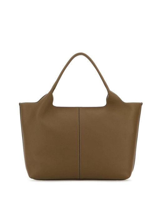 Tod's Brown Logo Plaque Medium-Small Shopping Bag