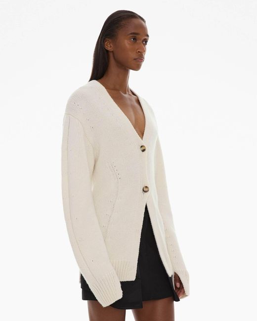 Helmut Lang White V-Neck Button-Up Cardigan