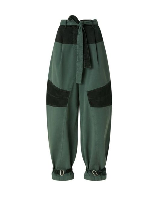 Pinko Green Panelled Belted Trousers