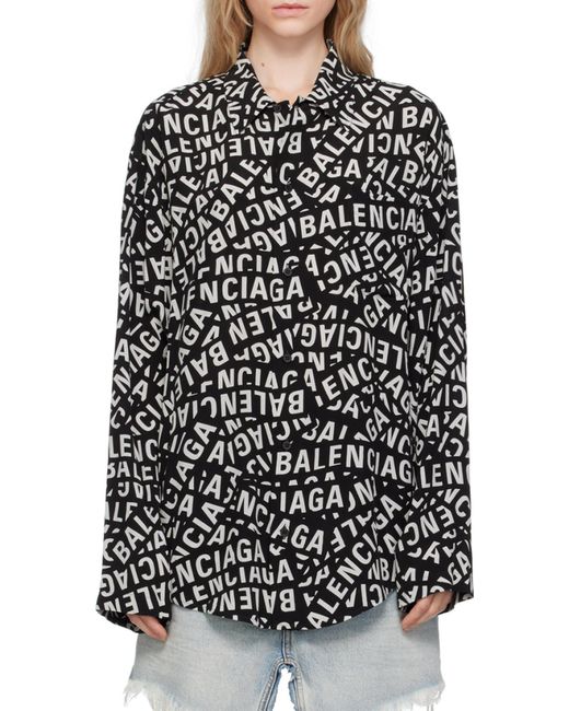 Balenciaga Black All-Over Logo Printed Buttoned Shirt